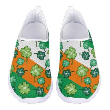 Imagem de QOPECUOY Tênis de caminhada feminino sem cadarço tênis de corrida de malha respirável feminino casual para viagem, tamanho 35-43 EU, St.patricks Clover, 36