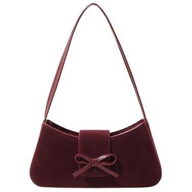 Imagem de Bolsa de ombro para mulheres, bolsas Hobo modernas Y2K bolsas de mão de couro envernizado bolsa clutch linda bolsa com laço, Camurça bordô