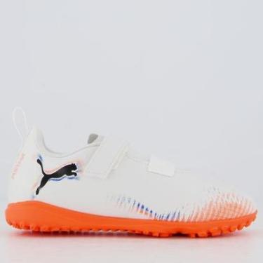 Imagem de Chuteira Puma Future 8 Play TT V Society Infantil Branca e Laranja-Unissex
