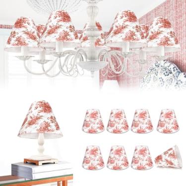 Imagem de Conjunto de 8 pequenos candelabros com sombra de vaso sanitário francês 7,6 cm x 15,2 cm x 12,7 cm capa de chaminé para lustre de mesa candeeiro de parede (vermelho vintage)