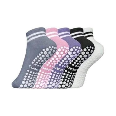 Imagem de Meias Antiderrapantes Femininas 5 Pares Listras Duplas Para Pilates Yo
