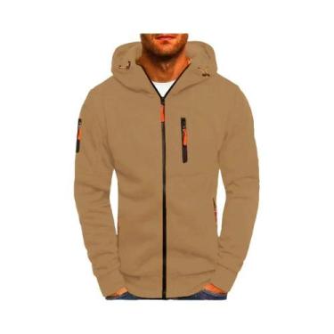 Imagem de Jaqueta Masculina Com Capuz Em Cor Sólida, Manga Longa, Zíper, Casual,