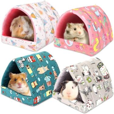 Imagem de UPINS Pacote com 4 camas de porquinho-da-índia, esconderijo de porquinho-da-índia, lavável, acessórios para gaiola de animais pequenos para coelhos anões, chinchilas, hamsters, ouriços, furões