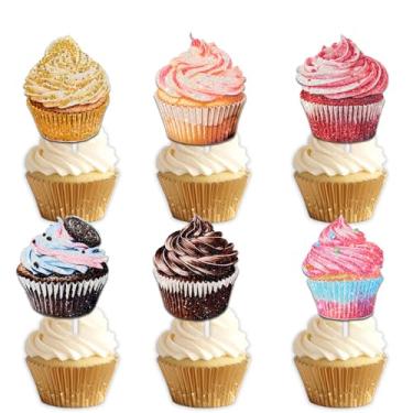 Imagem de 18 peças Colorido Glitter Creme Sobremesa Cupcake Topper Cheer to Sweets Tema Chá da Tarde Decoração de Festa Escolhas para Homens Mulheres Feliz Aniversário Favour Decor Supplies Set