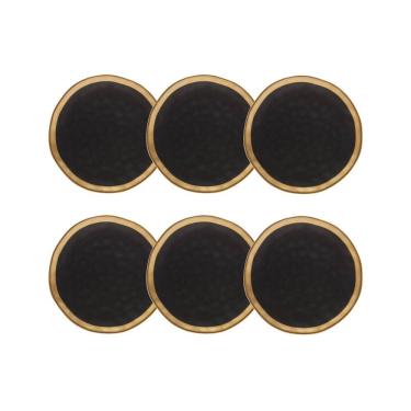 Imagem de Cj 6 Pratos para Sobremesa de Porcelana Preto Fosco/Dourado Dubai 21cm Wolff