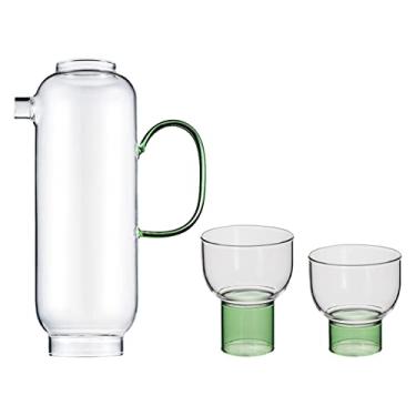 Imagem de Jarra de chá gelado de vidro com alça, jarro de suco de frutas, copos de água, chaleira fria com 2 xícaras, verde claro, jarro de água fria