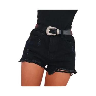 Imagem de Shorts jeans rasgados para as mulheres, cintura alta, tampa do quadril