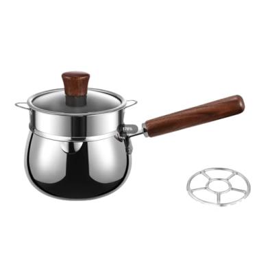 Imagem de Mini pote de leite, aquecedor de manteiga, mini pote de molho de leite, panela de aço inoxidável com tampa e rack de cozimento a vapor, 1200 ml com porta de despejo, vem com suporte auxiliar