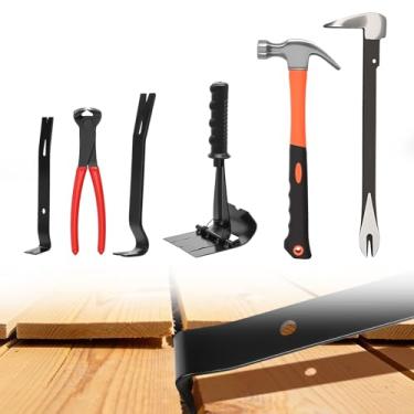 Imagem de Kit de ferramentas para extrator de unhas, conjunto de 6 peças, resistente à ferrugem e ao desgaste, removedor de grampos de carpete com martelo e alicate de corte de extremidade para marcenaria de