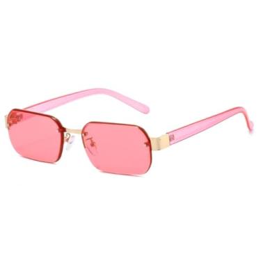 Imagem de HCHES Óculos de Sol Retangulares Femininos Fashion Retrô, Armação de Luxo, Casuais, Masculinos, Proteção UV400 (Rosa Dourado)