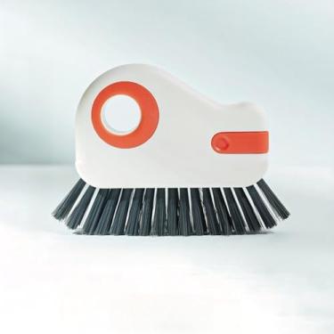 Imagem de Ferramenta de escova de ranhura 2 em 1 com raspador oculto para trilhos de janela, trilhos de porta deslizante, linhas de argamassa e espaços estreitos (laranja)