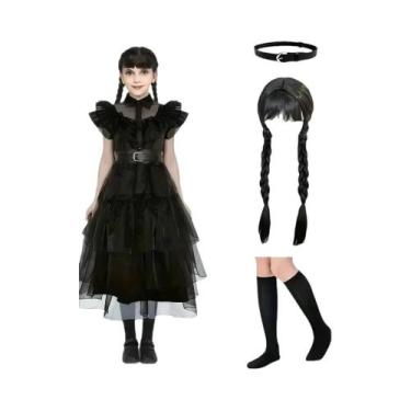 Imagem de Vestido Gótico Sem Mangas Preto Da Wednesday Addams Para Crianças, Fan