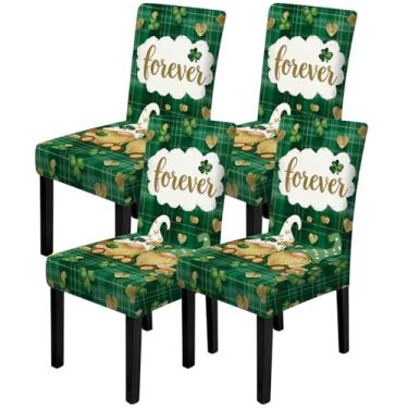 Imagem de ANNA QUEEN Conjunto de 4 capas de cadeira de mármore, capas elásticas, removíveis, laváveis para jantar, fazenda, hotel, festa, casamento (gnomos)