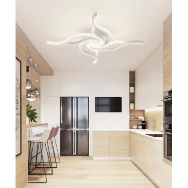 Imagem de Luminária de teto LED moderna e regulável, em acrílico, com design criativo em formato de flor, lustre de teto embutido com controle remoto, luminária dourada para sala de estar (branca, 4 l