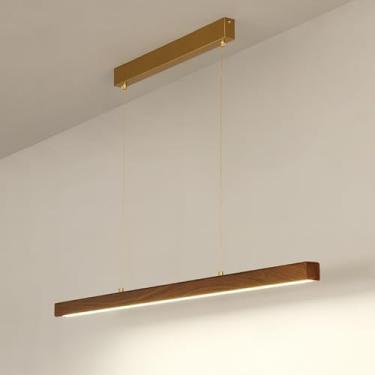 Imagem de Luminária pendente linear de metal com cúpula de acrílico branco, acabamento em nogueira, lustre moderno de LED, luminárias suspensas ultrafinas e longas, luminárias pendentes para sala de j