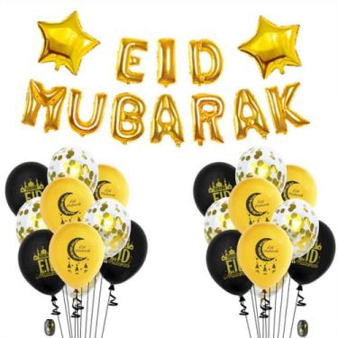 Imagem de Kit de balões EID MUBARAK 34 unidades Mylar Gold Star Letter - yiweisa