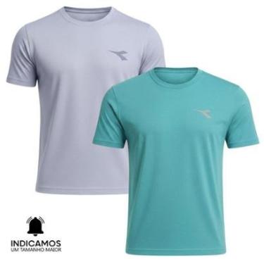 Imagem de Kit 2 Camisetas Diadora Small Logo Masculina - Cinza Claro e Azul Turquesa GG-Masculino