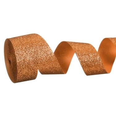 Imagem de PATIKIL Rolo de fita de glitter metálico, rolos de tecido de embrulho de presente de borda única para artesanato, buquê de casamento, festa de casamento, decoração de Natal, marrom