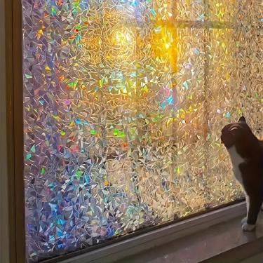 Imagem de Película de privacidade para janela, arco-íris, decorativa, para janelas, banheiro, janela, película de privacidade para vidro, fixação estática, removível, reutilizável, anti-UV, antirreflexo