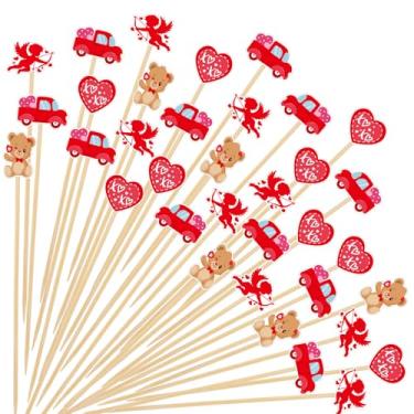 Imagem de LOMIMOS 120 palitos de coquetel de Dia dos Namorados, palitos de bambu em forma de coração, espetos de frutas para aniversário, casamento, dia dos namorados, decorações de festa