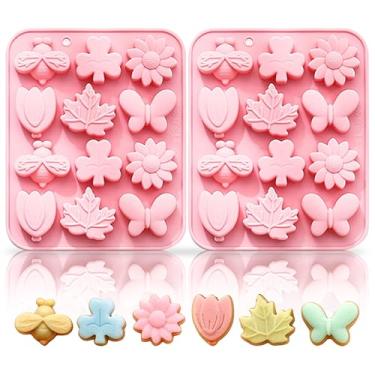 Imagem de 2 peças de moldes de flores de silicone rosa margarida molde de chocolate tulipa folha abelha borboleta molde para fazer bricolage doces fondant cubo de gelo vela artesanal sabão fazer cupcake topo