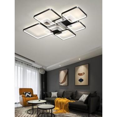 Imagem de Luminária de teto moderna, dimerizável, embutida, LED, dourada, quadrada, em ferro, com controle remoto, para quarto, cozinha, sala de jantar, sala de estar e escritório (preta, 109 cm).