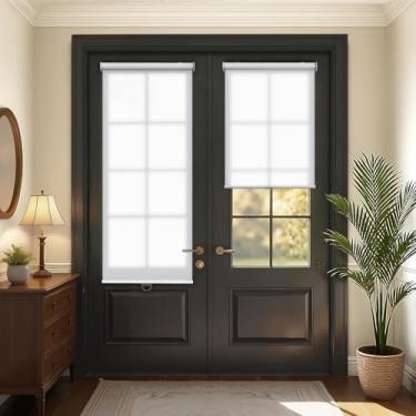Imagem de LazBlinds Persianas de rolo sem fio para portas francesas, persianas francesas sem furadeira para privacidade, cortinas de enrolar com filtragem de luz para porta de vidro lateral da porta da frente