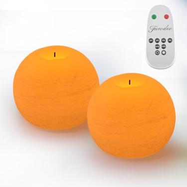 Imagem de FUWDEO Velas sem chama com controle remoto e temporizador, velas redondas de LED de 10 cm H operadas por bateria, pacote com 2, luzes de vela de Natal de cera real piscando para presente de Natal