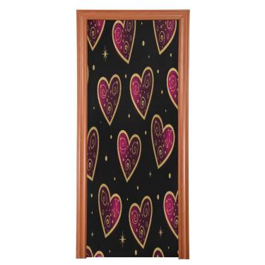 Imagem de ATTX Capa para porta da frente com corações dourados metálicos dos namorados - tecido elástico lavável, decoração de férias para festas, casa, decoração de porta da frente, 831 x 98 polegadas (831)