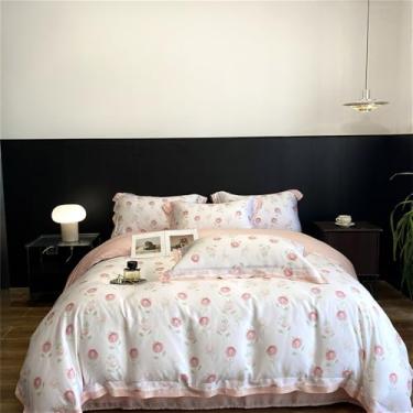Imagem de Jogo de cama com estampa de rosas, macio e sedoso ao toque, ideal para o verão. Inclui capa de edredom, lençol e lençol de baixo. Estilo 1,5 MBed.