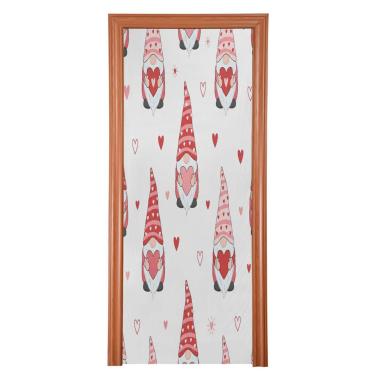 Imagem de ATTX Capa de porta da frente padrão de gnomos dos namorados - Decoração de férias de tecido elástico lavável para festas, casa, decoração de porta da frente, 990 x 98 polegadas (990)