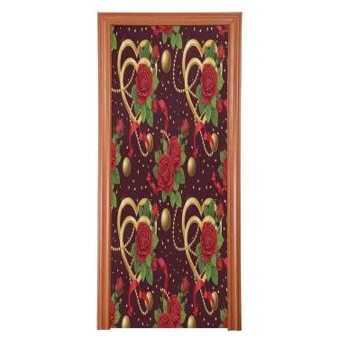 Imagem de ATTX Capa para porta da frente com pétalas de rosa dos namorados - tecido elástico lavável decoração de férias para festas, casa, decoração de porta da frente, 36 x 98 polegadas (759)