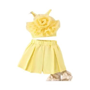 Imagem de Conjunto De Roupas De Verão Para Meninas 4 Peças Top De Um Ombro Short