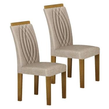 Imagem de Cadeira para Mesa de Jantar Doha MDF Kit 2 Peças Freijó Linho Palha - 