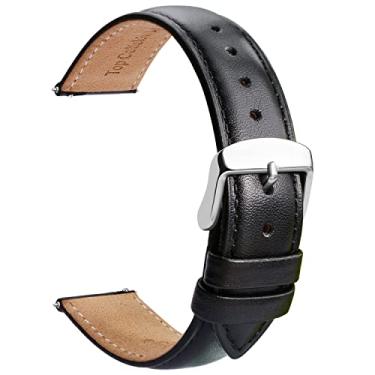 Imagem de TStrap Pulseira de couro masculina - pulseira preta de liberação rápida para relógio de substituição - pulseira macia para relógio inteligente com fivela de fecho para mulheres - 14 mm, 16 mm, 18 mm,