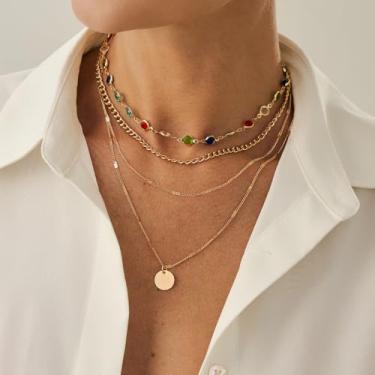 Imagem de Colar longo em camadas, colar de lariat para mulheres, ouro, prata, pilha, joias, presentes de amizade para mulheres, Medium, Latão, Sem Pedra Preciosa