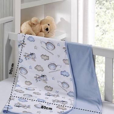 Imagem de Cueiro Duplo Tecebem Baby Kim Malha 100% Algodão Estampado Kinder 80cm X 90cm Azul