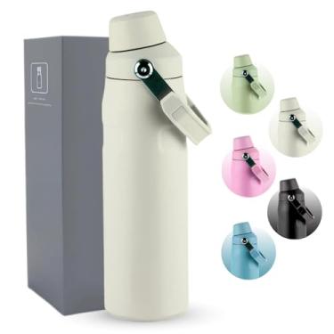 Imagem de Garrafa Térmica 500ML - Parede Dupla Isolada a Vácuo de Aço Inox, Bebidas Geladas por 24 Horas e Quentes por 12 Horas - Com Alça Robusta para Transporte (Off White)