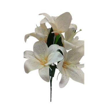 Imagem de Lírio Artificial Realista com 5 Flores, Galho Decorativo para Arranjos, Buquês e Decoração de Ambientes(1,Marfim)