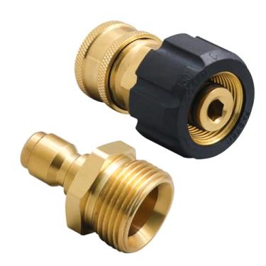 Imagem de Napredak Conjunto de adaptadores de lavadora de pressão de conexão rápida, M22-14 mm fêmea para soquete de 0,6 mm e macho M22-14 mm para plugue de latão de 1/10.2 cm