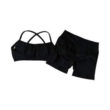Imagem de Conjunto De Yoga Feminino Sem Costura De 2 Peças: Top Esportivo E Shor