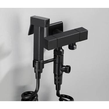 Imagem de Bidê preto fosco chuveiro latão sólido portátil bidê pulverizador para vaso sanitário água fria válvula de canto torneiras bidê (FXF01-BJS)