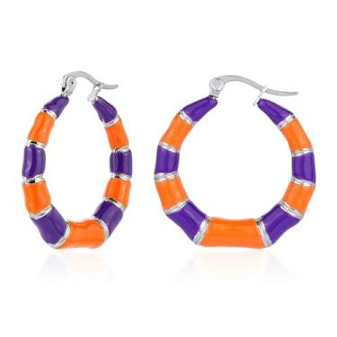 Imagem de TaYolnFaSo Brincos de argola de bambu para mulheres, banhado a ouro 18 quilates, esmaltado, joia de dois tons, presente de dia dos namorados para esposa e namorada, Aço inoxidável, Sem pedra preciosa