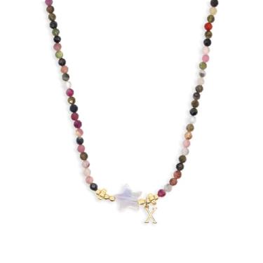 Imagem de Agriajun Colar com contas de pedras preciosas com inicial de estrela, para mulheres e adolescentes, boêmio, feito à mão, dourado, pedras naturais, nome, nome, surfista, praia, boêmio, presente,