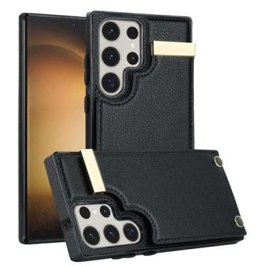 Imagem de Capa carteira para Samsung Galaxy S26/S26 Plus/S26 Ultra, capa de couro elegante com padrão de lichia, porta-cartão de órgão e suporte (preto, S26 Ultra)