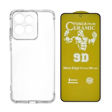Imagem de Compátivel com Moto Edge 60 Neo - Capa Capinha Anti Impacto Choque + Película Fosca de Ceramica 9d, silicone transparente clear com bordas reforçadas e flexível com efeito cristal