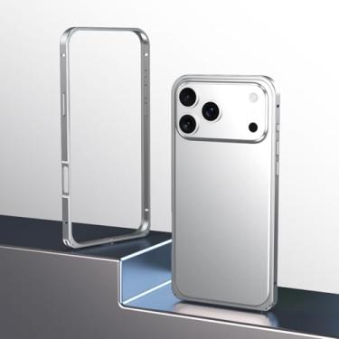 Imagem de Capa de luxo com estrutura rígida de metal para iPhone 17 Air 16 15 14 13 12 Pro Max Plus, com acabamento fosco, trava de segurança e borda reforçada (para iPhone 14/Prata)