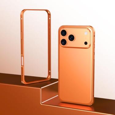 Imagem de Capa de luxo com estrutura rígida de metal para iPhone 17 Air 16 15 14 13 12 Pro Max Plus com acabamento fosco, trava de segurança e borda reforçada (para iPhone 13 Pro Max/Laranja Original)