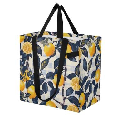 Imagem de SEHANY Sacolas de compras reutilizáveis de verão limão com alças reforçadas, bolsa de compras de lona dobrável à prova d'água de grande capacidade para viagem, cozinha, praia