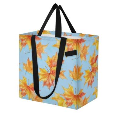 Imagem de SEHANY Sacola reutilizável de folhas de bordo aquarela com alças reforçadas, bolsa de compras de lona dobrável à prova d'água de grande capacidade para viagem, cozinha, praia